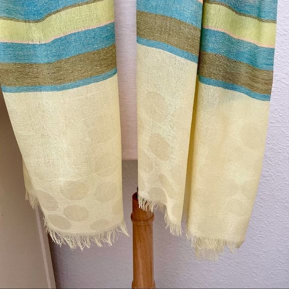 Long Striped Gauze Scarf. NWT. Deep Pastels. LOF New York. Fray Fringe Trim - Picture 7 of 8